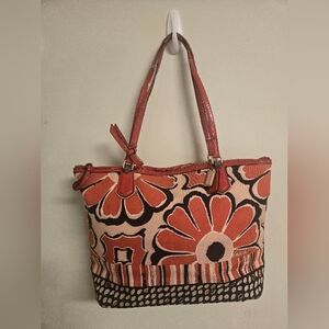 Coach Floral Patterned Tote Bag - Red and Black, Fair Condition